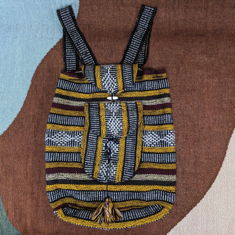 Yellow Multicolor Bag Backpack Boho Woven Aztec Mexican